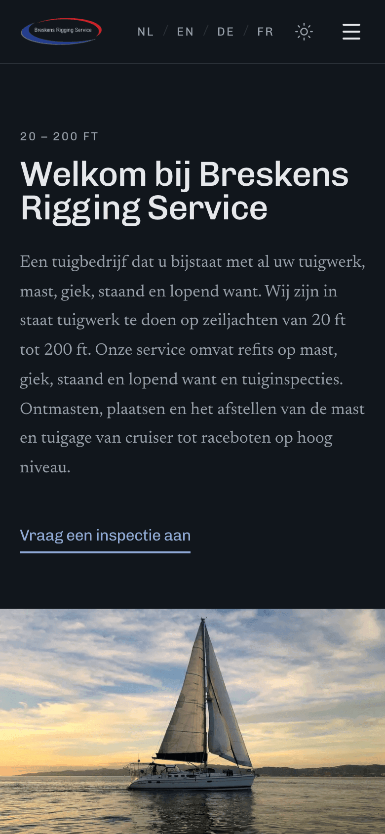 De homepage van breskensriggingservice.com op een telefoon