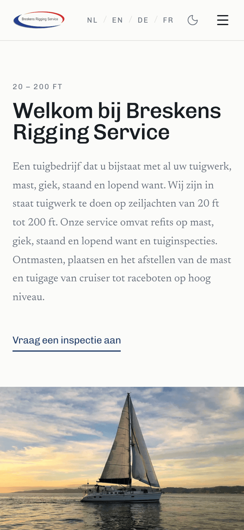 De homepage van breskensriggingservice.com op een telefoon