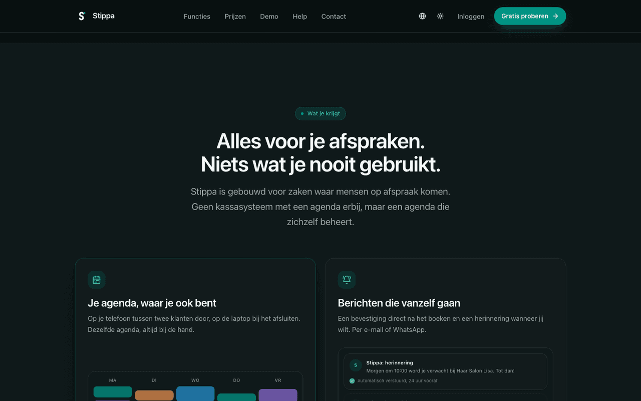 Het functie-overzicht op stippa.nl, met de agenda en automatische herinneringen